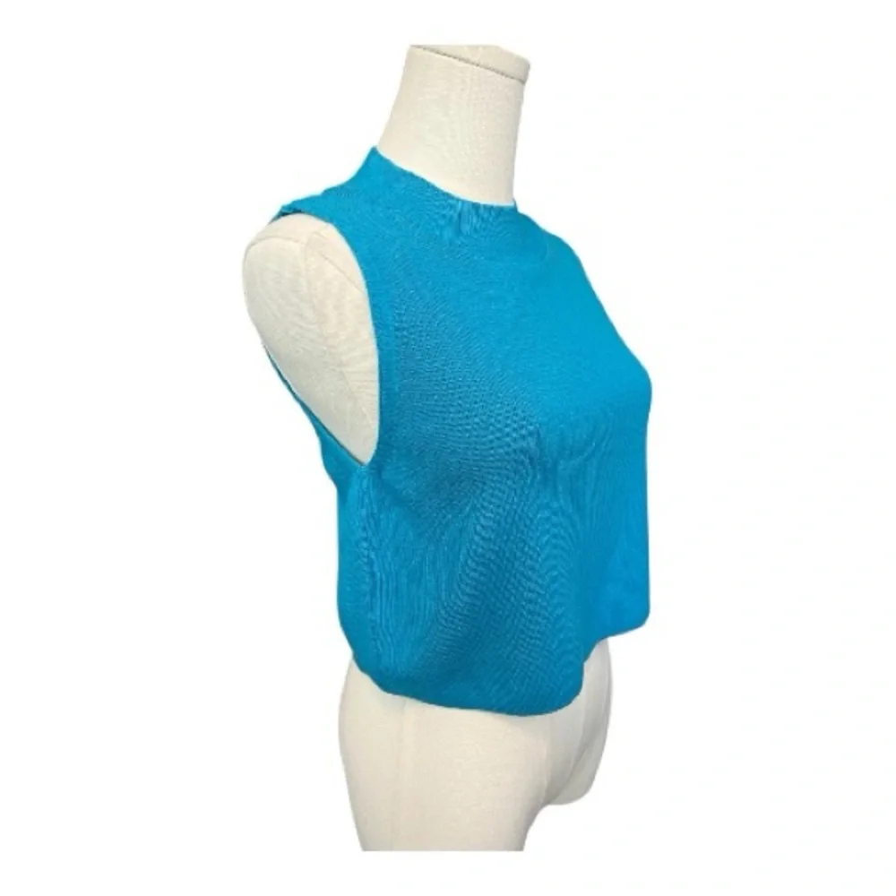 ✨ EUC PRIMARK Women’s Blue Sleeveless Ribbed Knit Mock Neck Sweater | Size M